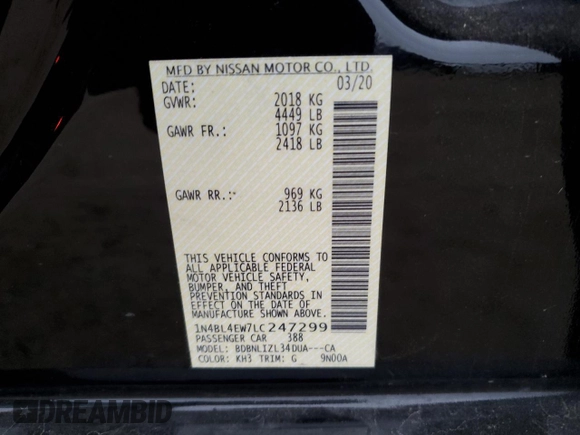 2020 Nissan Altima 2.5 SL with VIN 1N4BL4EW7LC247299, listed as a Copart auction lot 80944844 with 37,282 mi miles and Salvage Title. Bid and sale history available at carsss.com. Image 14.