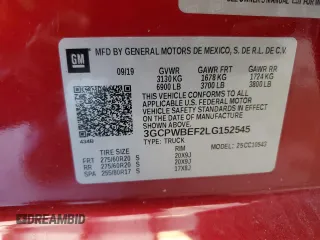 2020 Chevrolet Silverado 1500 Custom with VIN 3GCPWBEF2LG152545, listed as a Copart auction lot 50249955 with 96,417 mi miles and Salvage Title. Bid and sale history available at carsss.com. Image 12.
