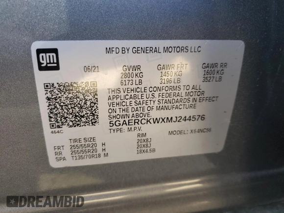 2021 Buick Enclave Premium with VIN 5GAERCKWXMJ244576, listed as a Copart auction lot 76747204 with 41,893 mi miles and Salvage Title. Bid and sale history available at carsss.com. Image 13.