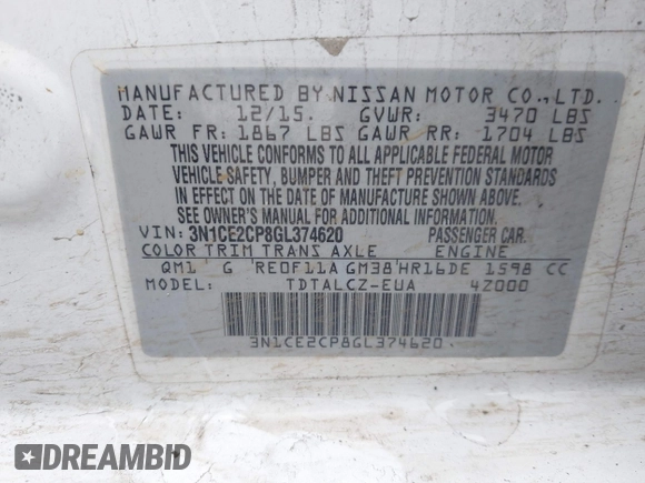 2016 Nissan Note S Plus with VIN 3N1CE2CP8GL374620, listed as a IAAI auction lot 41488430 with 193,692 mi miles and . Bid and sale history available at DreamBid. Image 9.