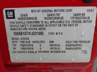 2001 GMC Yukon SLT with VIN 1GKEK13T41J221905, listed as a IAAI auction lot 41512380 with 213,666 mi miles. Bid and sale history available at carsss.com. Image 9.