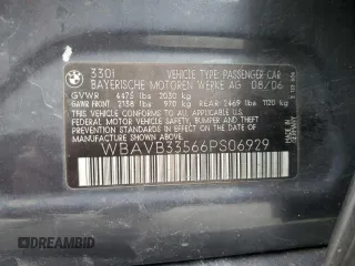 2006 BMW 3 Series 330i with VIN WBAVB33566PS06929, listed as a Copart auction lot 46789425 with 232,843 mi miles and Salvage title. Bid and sale history available at DreamBid. Image 15.