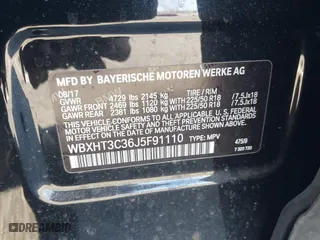 2018 BMW X1 xDrive28i with VIN WBXHT3C36J5F91110, listed as a IAAI auction lot 41757293 with 80,327 mi miles. Bid and sale history available at carsss.com. Image 9.