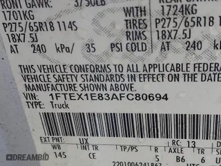 2010 Ford F-150 XL with VIN 1FTEX1E83AFC80694, listed as a IAAI auction lot 41723042 with 237,760 mi miles. Bid and sale history available at carsss.com. Image 9.
