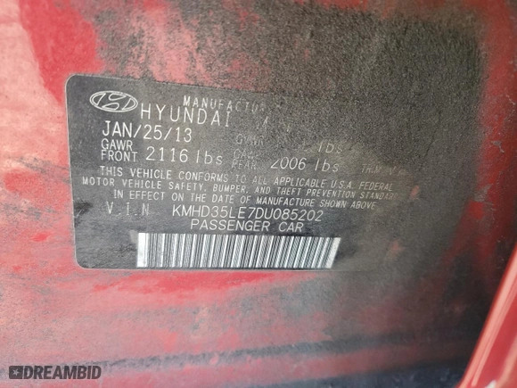 2013 Hyundai Elantra GT with VIN KMHD35LE7DU085202, listed as a Copart auction lot 43261785 with 0 mi miles and Clean Title. Bid and sale history available at carsss.com. Image 13.