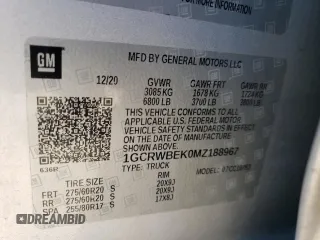 2021 Chevrolet Silverado 1500 Custom with VIN 1GCRWBEK0MZ188967, listed as a Copart auction lot 87637995 with 104,744 mi miles and Salvage Title. Bid and sale history available at DreamBid. Image 12.