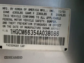 2004 Honda Accord LX z VIN 1HGCM66354A038086, wystawiony jako Copart lot #72635944 z przebiegiem Nie podano mil oraz Szkoda całkowita • Salvage title. Historia ofert i sprzedaży dostępna na DreamBid. Obrazek 12.