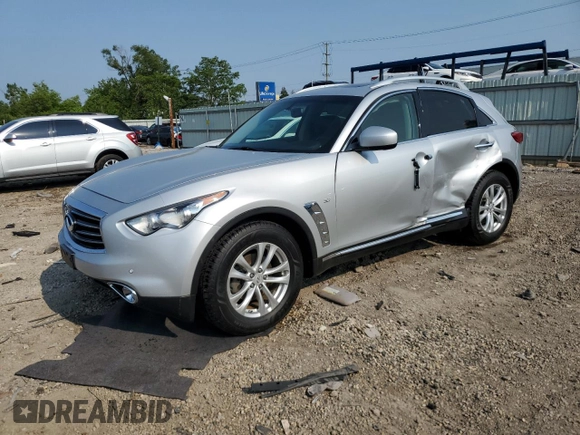 2014 Infiniti QX70 with VIN JN8CS1MW8EM411680, listed as a Copart auction lot 60350065 with 124,245 mi miles and Salvage title. Bid and sale history available at DreamBid. Image 1.