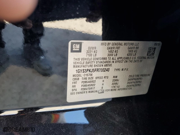 2015 Cadillac Escalade Platinum with VIN 1GYS3PKJ5FR700240, listed as a Copart auction lot 75325384 with 145,145 mi miles and Salvage Title. Bid and sale history available at carsss.com. Image 14.