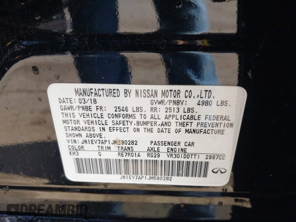2018 Infiniti Q50 3.0t LUXE with VIN JN1EV7AP1JM590282, listed as a IAAI auction lot 41701763 with 111,318 mi miles. Bid and sale history available at carsss.com. Image 9.