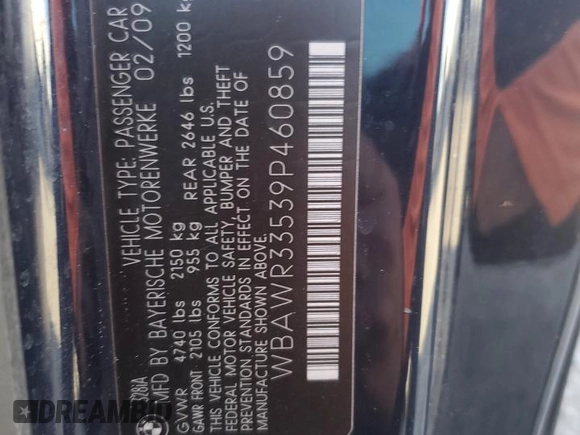2009 BMW 3 Series 328i with VIN WBAWR33539P460859, listed as a Copart auction lot 48851405 with 130,629 mi miles and Salvage title. Bid and sale history available at DreamBid. Image 12.