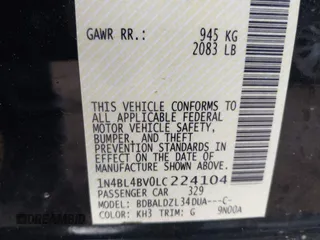 2020 Nissan Altima 2.5 S with VIN 1N4BL4BV0LC224104, listed as a IAAI auction lot 41670602 with 90,548 mi miles. Bid and sale history available at carsss.com. Image 9.