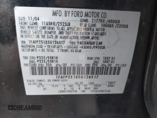 2005 Ford Five Hundred Limited с VIN 1FAFP25185G126517, выставлен на аукционе IAAI как лот 41449598 с пробегом 129 530 миль миль и . История ставок и продаж доступна на DreamBid. Изображение 9.