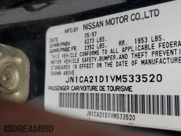 1997 Nissan Maxima GXE с VIN JN1CA21D1VM533520, выставлен на аукционе Copart как лот 44416725 с пробегом 204 023 миль миль и Списание • Salvage title. История ставок и продаж доступна на DreamBid. Изображение 14.