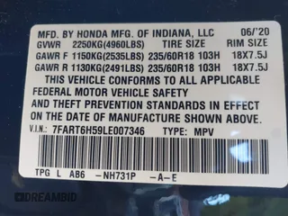 2020 Honda CR-V EX with VIN 7FART6H59LE007346, listed as a IAAI auction lot 40611458 with 70,019 mi miles and . Bid and sale history available at DreamBid. Image 9.