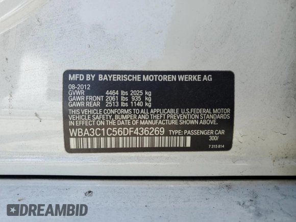 2013 BMW 3 Series 328i z VIN WBA3C1C56DF436269, wystawiony jako Copart lot #57311725 z przebiegiem 139 482 mil mil oraz Szkody całkowita. Historia ofert i sprzedaży dostępna na DreamBid. Obrazek 12.
