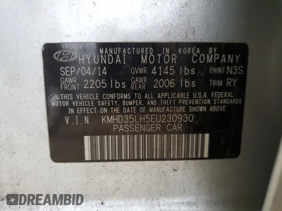 2014 Hyundai Elantra with VIN KMHD35LH5EU230930, listed as a Copart auction lot 65976415 with 118,407 mi miles and Clean title. Bid and sale history available at DreamBid. Image 12.