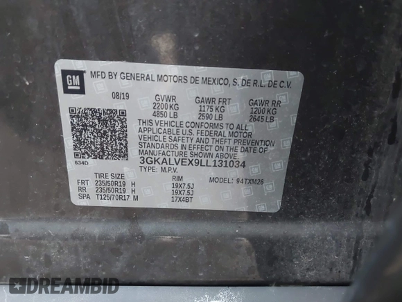 2020 GMC Terrain SLT with VIN 3GKALVEX9LL131034, listed as a IAAI auction lot 41487511 with 59,412 mi miles. Bid and sale history available at carsss.com. Image 9.