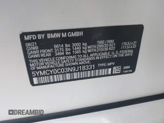 2022 BMW X6 M with VIN 5YMCY0C03N9J18331, listed as a IAAI auction lot 41815291 with 14,907 mi miles. Bid and sale history available at carsss.com. Image 9.