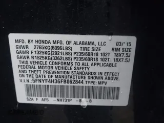 2015 Honda Pilot SE with VIN 5FNYF4H36FB062844, listed as a IAAI auction lot 41845542 with 165,368 mi miles and . Bid and sale history available at DreamBid. Image 9.