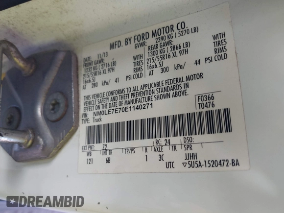 2014 Ford Transit Connect XL с VIN NM0LE7E70E1140271, выставлен на аукционе IAAI как лот 41902130 с пробегом 106 180 миль миль и . История ставок и продаж доступна на DreamBid. Изображение 9.
