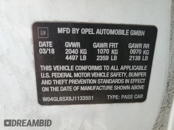 2018 Buick Regal Preferred with VIN W04GL6SX8J1133551, listed as a Copart auction lot 55338635 with 155,299 mi miles and Salvage title. Bid and sale history available at DreamBid. Image 12.