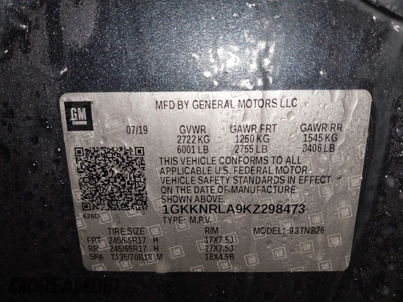 2019 GMC Acadia SLE z VIN 1GKKNRLA9KZ298473, wystawiony jako IAAI lot #41397494 z przebiegiem 107 781 mil mil oraz . Historia ofert i sprzedaży dostępna na DreamBid. Obrazek 9.