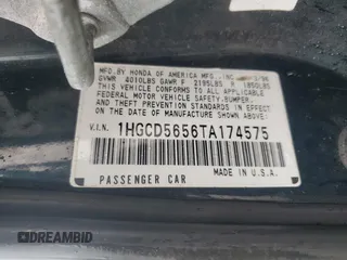 1996 Honda Accord EX with VIN 1HGCD5656TA174575, listed as a Copart auction lot 86435334 with 217,784 mi miles and Salvage Title. Bid and sale history available at DreamBid. Image 12.