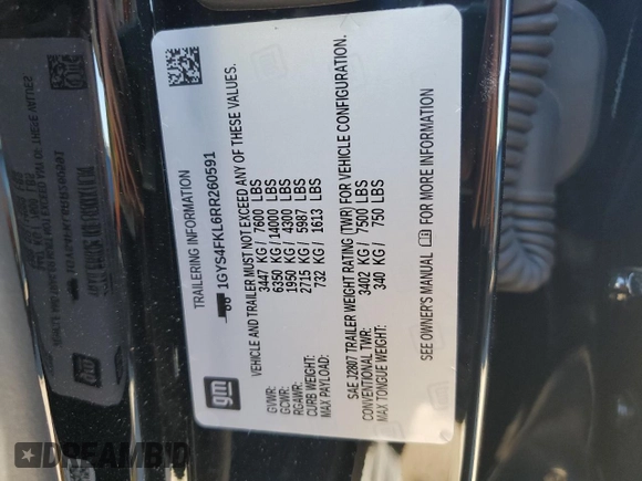 2024 Cadillac Escalade 4WD Sport with VIN 1GYS4FKL6RR260591, listed as a Copart auction lot 75762764 with 4,420 mi miles and Salvage title. Bid and sale history available at DreamBid. Image 13.
