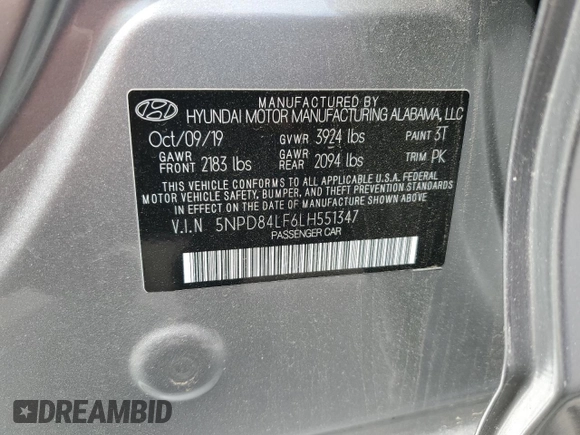 2020 Hyundai Elantra SEL z VIN 5NPD84LF6LH551347, wystawiony jako Copart lot #57335135 z przebiegiem 34 210 mil mil oraz Szkoda całkowita • Salvage title. Historia ofert i sprzedaży dostępna na DreamBid. Obrazek 13.