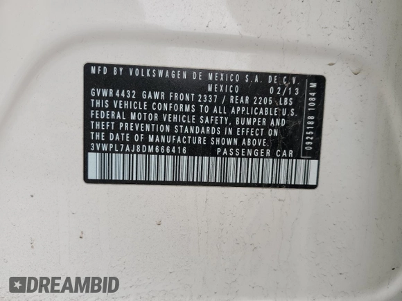 2013 Volkswagen Jetta TDI z VIN 3VWPL7AJ8DM666416, wystawiony jako Copart lot #51146515 z przebiegiem 136 149 mil mil oraz Szkoda całkowita • Salvage title. Historia ofert i sprzedaży dostępna na DreamBid. Obrazek 15.
