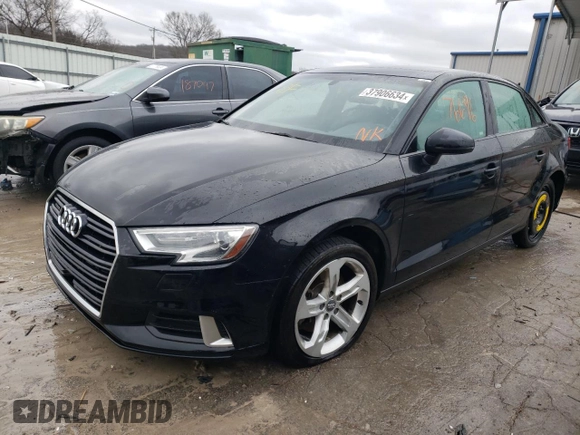 2017 Audi A3 Sedan Premium with VIN WAUB8GFF0H1010648, listed as a Copart auction lot 37906634 with 76,696 mi miles. Bid and sale history available at carsss.com. Image 1.
