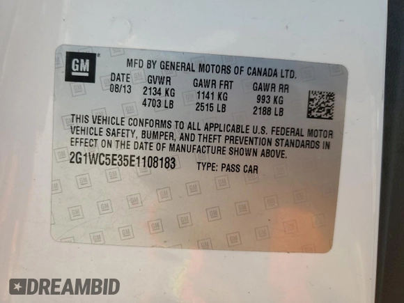 2014 Chevrolet Impala LTZ with VIN 2G1WC5E35E1108183, listed as a Copart auction lot 52382965 with 192,748 mi miles and Salvage Title. Bid and sale history available at DreamBid. Image 12.