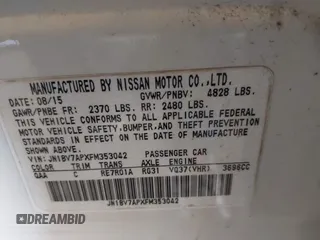 2015 Infiniti Q50 Premium with VIN JN1BV7APXFM353042, listed as a IAAI auction lot 42327460 with 108,497 mi miles and . Bid and sale history available at DreamBid. Image 9.