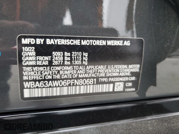 2023 BMW 4 Series M440i with VIN WBA63AW06PFN80681, listed as a Copart auction lot 58364774 with 20,057 mi miles and Salvage title. Bid and sale history available at DreamBid. Image 13.