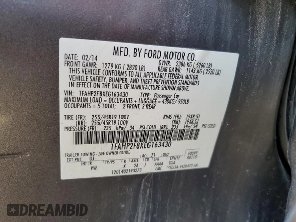 2014 Ford Taurus Limited with VIN 1FAHP2F8XEG163430, listed as a Copart auction lot 55357205 with 150,841 mi miles and Salvage title. Bid and sale history available at DreamBid. Image 12.