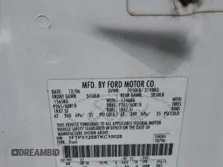 2007 Ford F-150 XL с VIN 1FTPX12587KC10028, выставлен на аукционе Copart как лот 55263855 с пробегом 202 135 миль миль и Списание • Salvage title. История ставок и продаж доступна на DreamBid. Изображение 12.