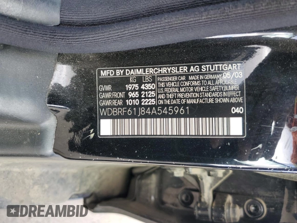 2004 Mercedes-Benz C 240 с VIN WDBRF61J84A545961, выставлен на аукционе Copart как лот 47039855 с пробегом 90 771 миль миль и Списание • Salvage title. История ставок и продаж доступна на DreamBid. Изображение 12.