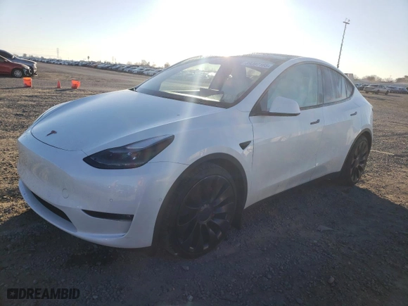 2022 Tesla Model Y Performance with VIN 7SAYGDEF6NF407299, listed as a Copart auction lot 89397165 with 33,773 mi miles and Salvage Title. Bid and sale history available at carsss.com. Image 1.