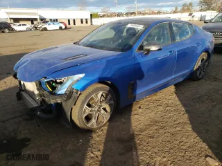2021 Kia Stinger GT-Line with VIN KNAE15LAXM6093002, listed as a Copart auction lot 79886004 with 46,307 mi miles and Salvage Title. Bid and sale history available at carsss.com. Image 1.