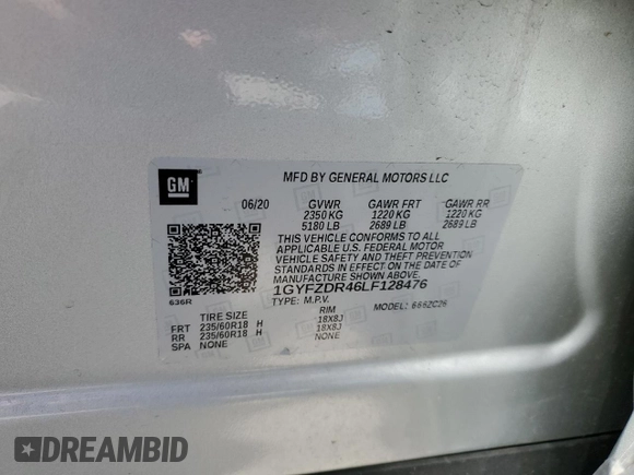 2020 Cadillac XT4 AWD Premium Luxury with VIN 1GYFZDR46LF128476, listed as a Copart auction lot 49375115 with 64,253 mi miles and Salvage Title. Bid and sale history available at carsss.com. Image 13.