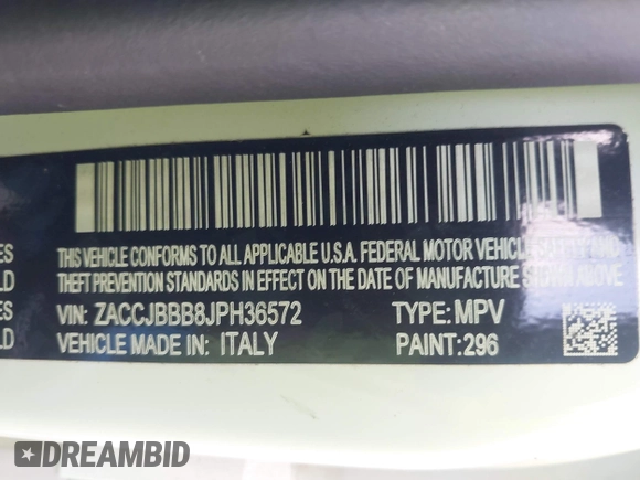 2018 Jeep Renegade Latitude with VIN ZACCJBBB8JPH36572, listed as a IAAI auction lot 42756896 with 50,347 mi miles and . Bid and sale history available at DreamBid. Image 9.