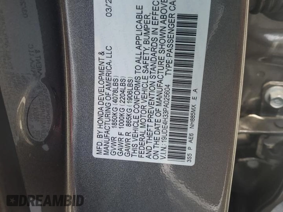 2023 Acura Integra w/A-Spec Package with VIN 19UDE4H33PA025604, listed as a Copart auction lot 57311985 with 25,323 mi miles and Salvage title. Bid and sale history available at DreamBid. Image 12.