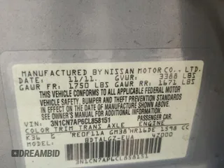 2012 Nissan Versa SV z VIN 3N1CN7AP6CL858151, wystawiony jako Copart lot #59192435 z przebiegiem 134 490 mil mil oraz Szkoda całkowita • Salvage title. Historia ofert i sprzedaży dostępna na DreamBid. Obrazek 13.
