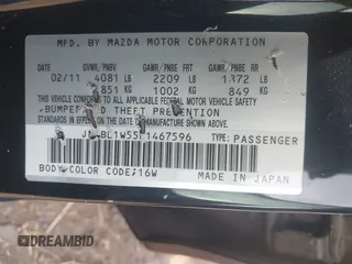 2011 Mazda 3 S Grand Touring with VIN JM1BL1W55B1467596, listed as a IAAI auction lot 41472876 with 172,013 mi miles and . Bid and sale history available at DreamBid. Image 9.