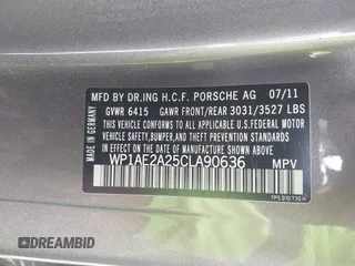 2012 Porsche Cayenne S Hybrid with VIN WP1AE2A25CLA90636, listed as a IAAI auction lot 41922089 with 90,318 mi miles and . Bid and sale history available at DreamBid. Image 9.