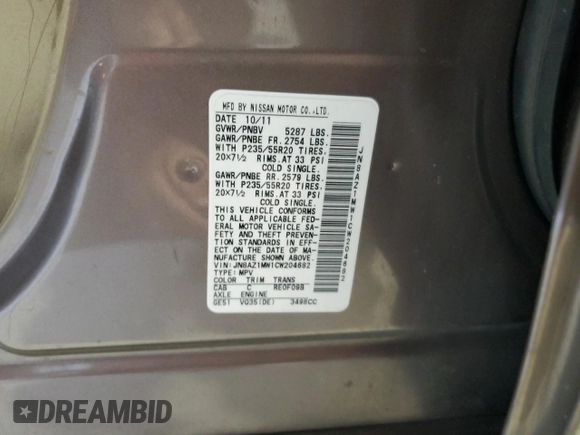 2012 Nissan Murano SL with VIN JN8AZ1MW1CW204682, listed as a Copart auction lot 60411914 with 170,283 mi miles and Salvage Title. Bid and sale history available at carsss.com. Image 13.