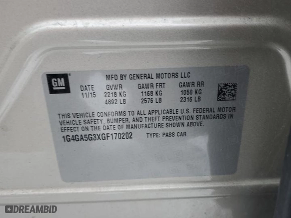 2016 Buick LaCrosse with VIN 1G4GA5G3XGF170202, listed as a Copart auction lot 41608595 with 106,250 mi miles and Salvage Title. Bid and sale history available at carsss.com. Image 12.