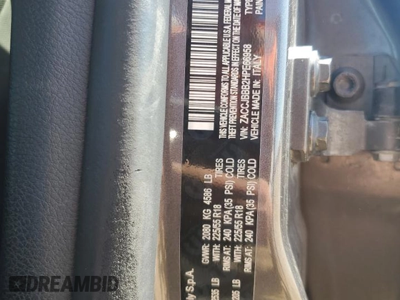 2017 Jeep Renegade Latitude with VIN ZACCJBBB2HPE66958, listed as a Copart auction lot 57961435 with 154,393 mi miles and Salvage title. Bid and sale history available at DreamBid. Image 12.