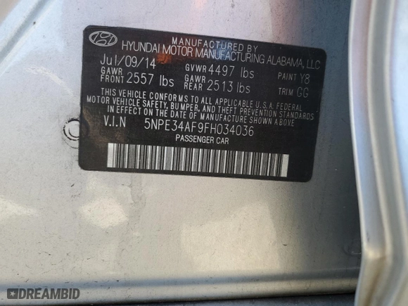 2015 Hyundai Sonata 2.4L Limited with VIN 5NPE34AF9FH034036, listed as a Copart auction lot 53447495 with 187,072 mi miles and Clean Title. Bid and sale history available at carsss.com. Image 12.